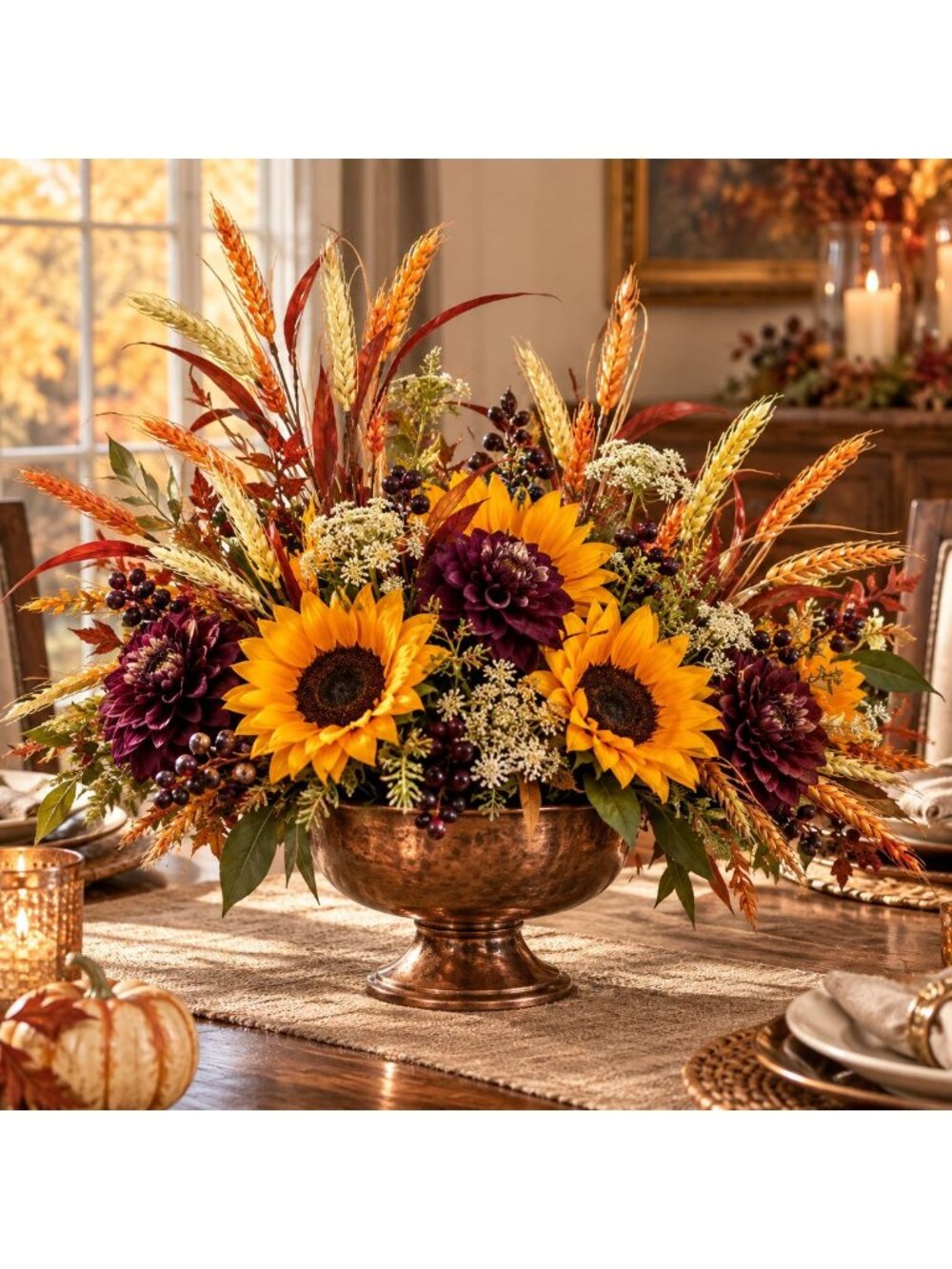 Fall Wheat Spray, Faux Grain Stem, 10 Head Artificial Floral Filler Thanksgiving - Picture 5 of 7